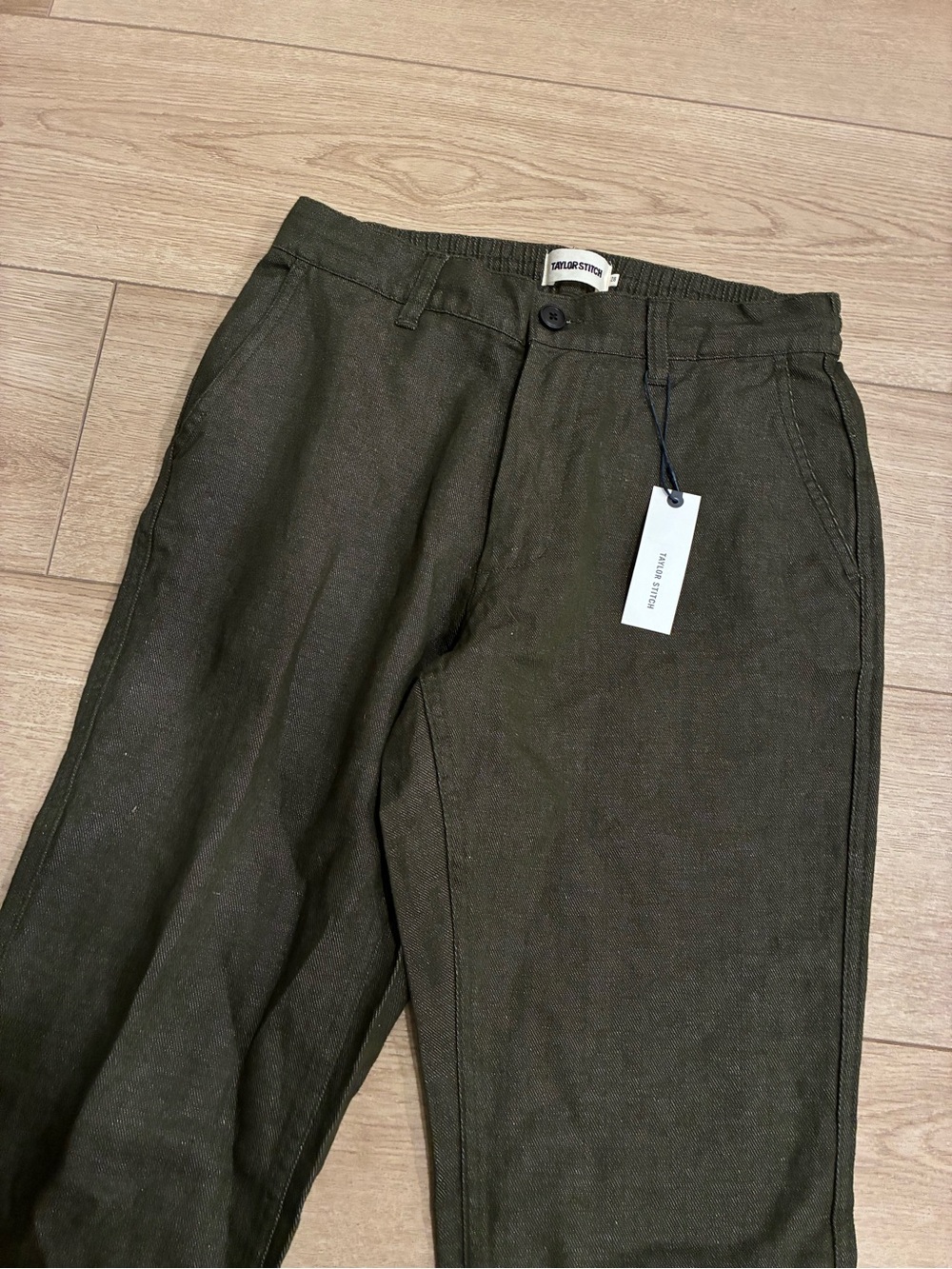 NWT Taylor Stitch Men’s Carmel Pant Heather Olive Cotton Linen Size 28